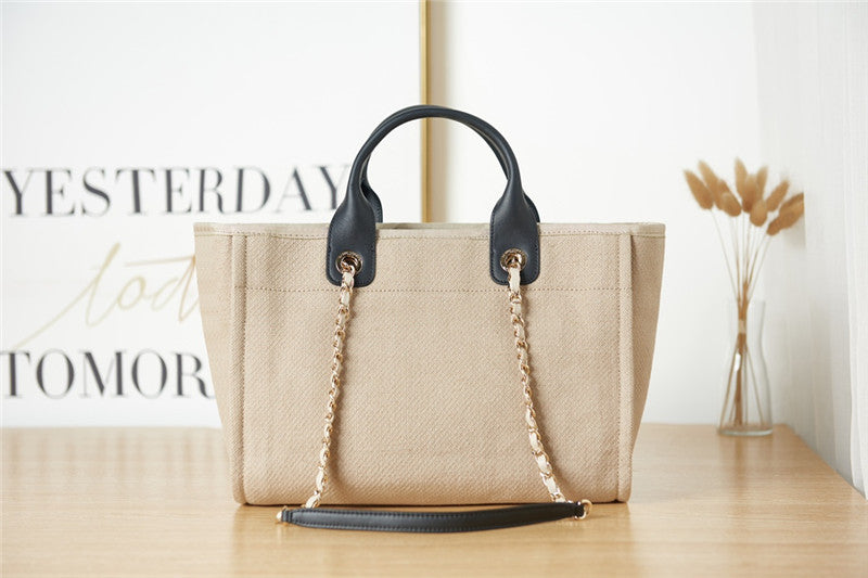 CHANEL Inspired Mixed Fibers Deauville Tote Beige