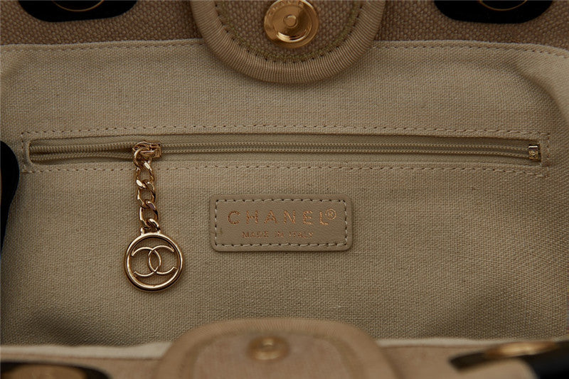 CHANEL Inspired Mixed Fibers Deauville Tote Beige