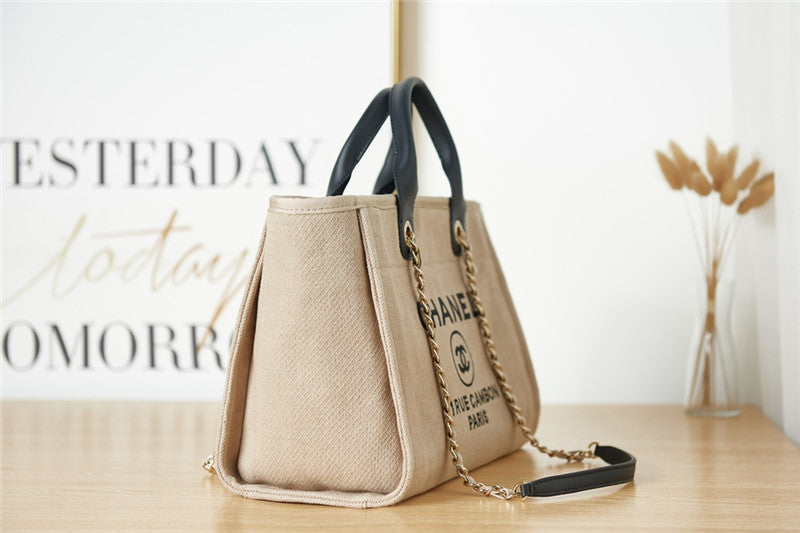 CHANEL Inspired Mixed Fibers Deauville Tote Beige