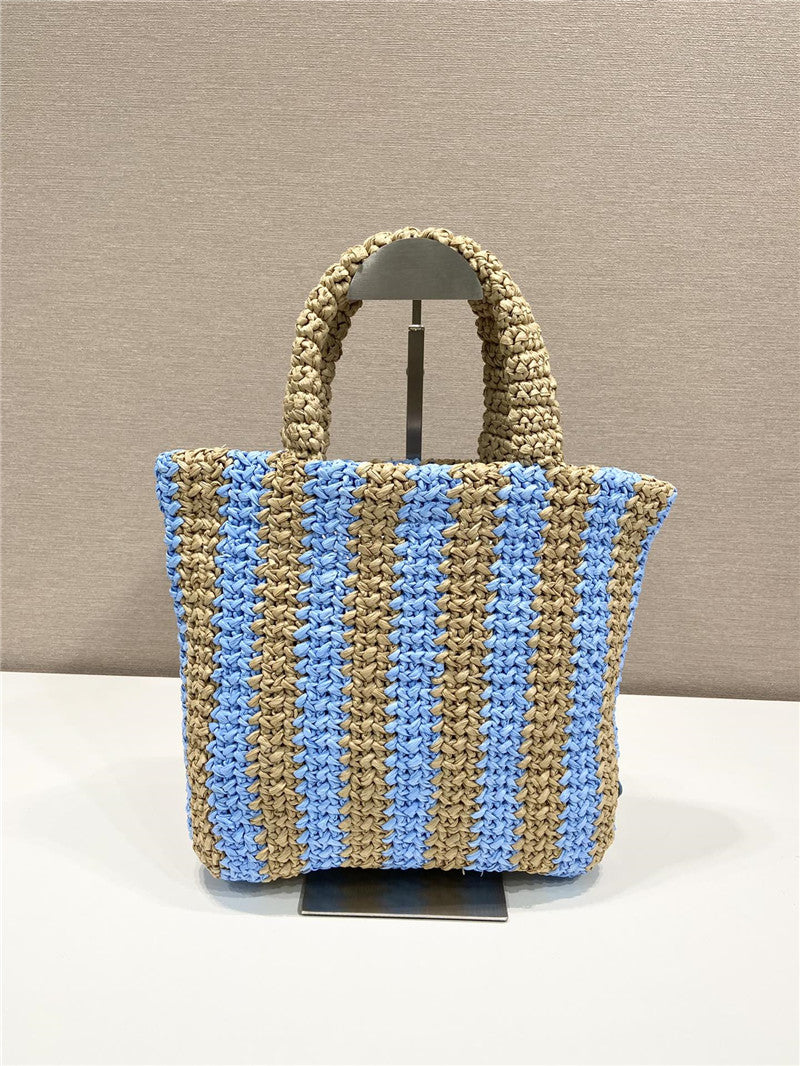 Prada Inspired Logo Tote Raffia Small Bag
