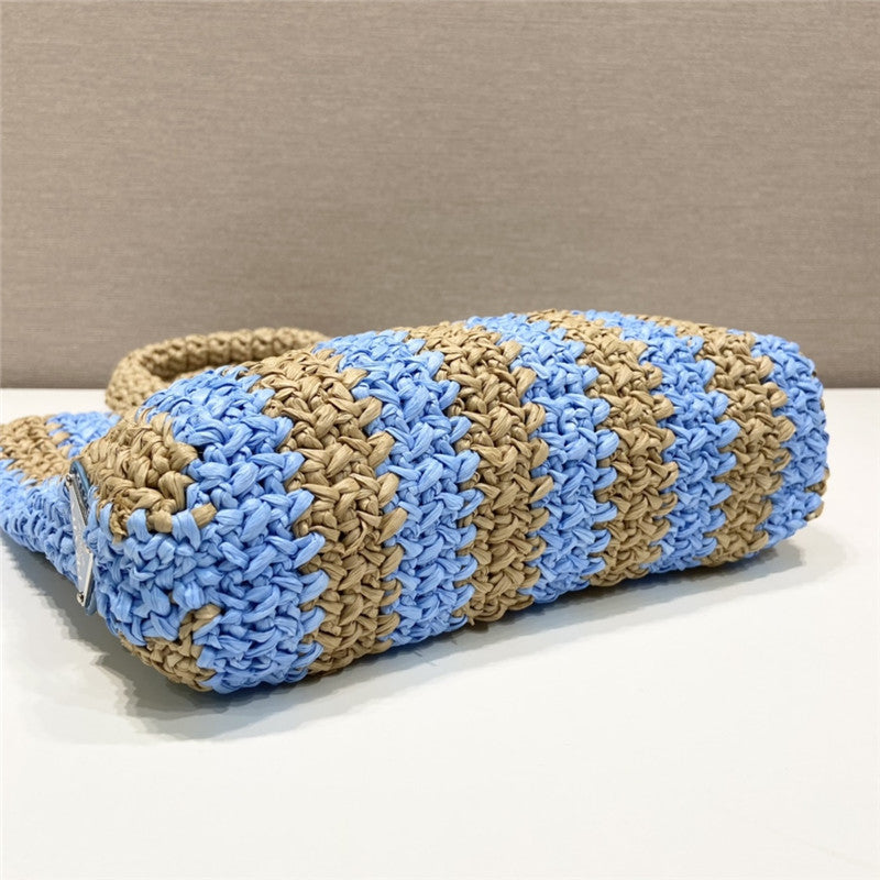 Prada Inspired Small Raffia Striped Tote Bag