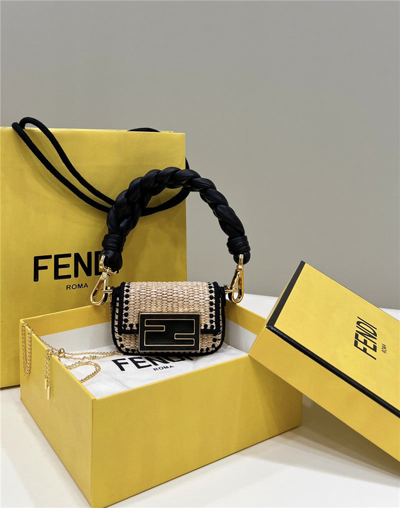 Fendi Inspired Nano Baguette Charm Raffia Bag