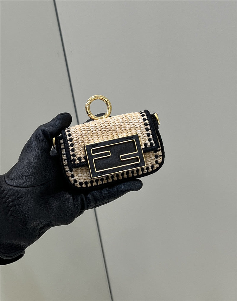Fendi Inspired Nano Baguette Charm Raffia Bag