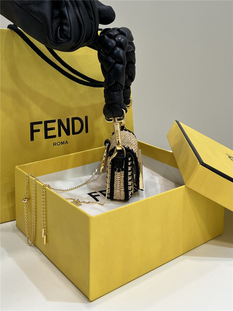 Fendi Inspired Nano Baguette Charm Raffia Bag
