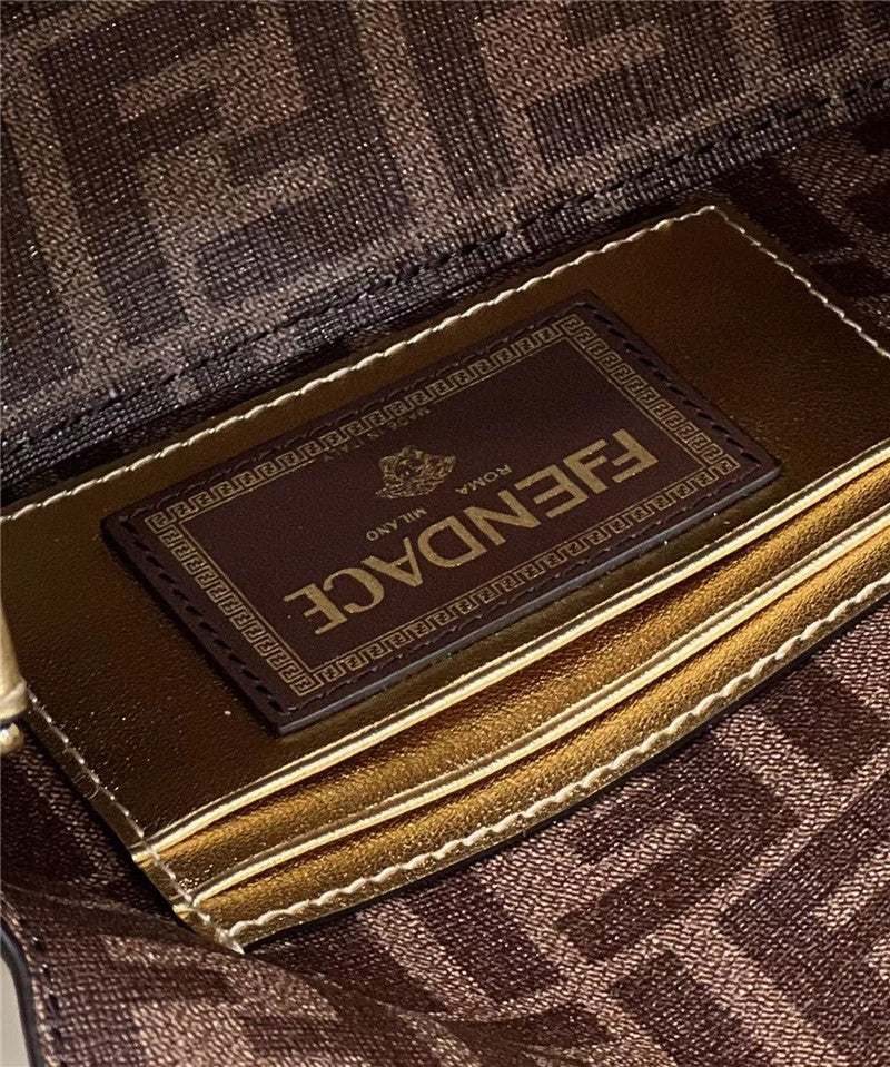 Fendi x Versace Inspired Metallic Brooch Baguette Bag