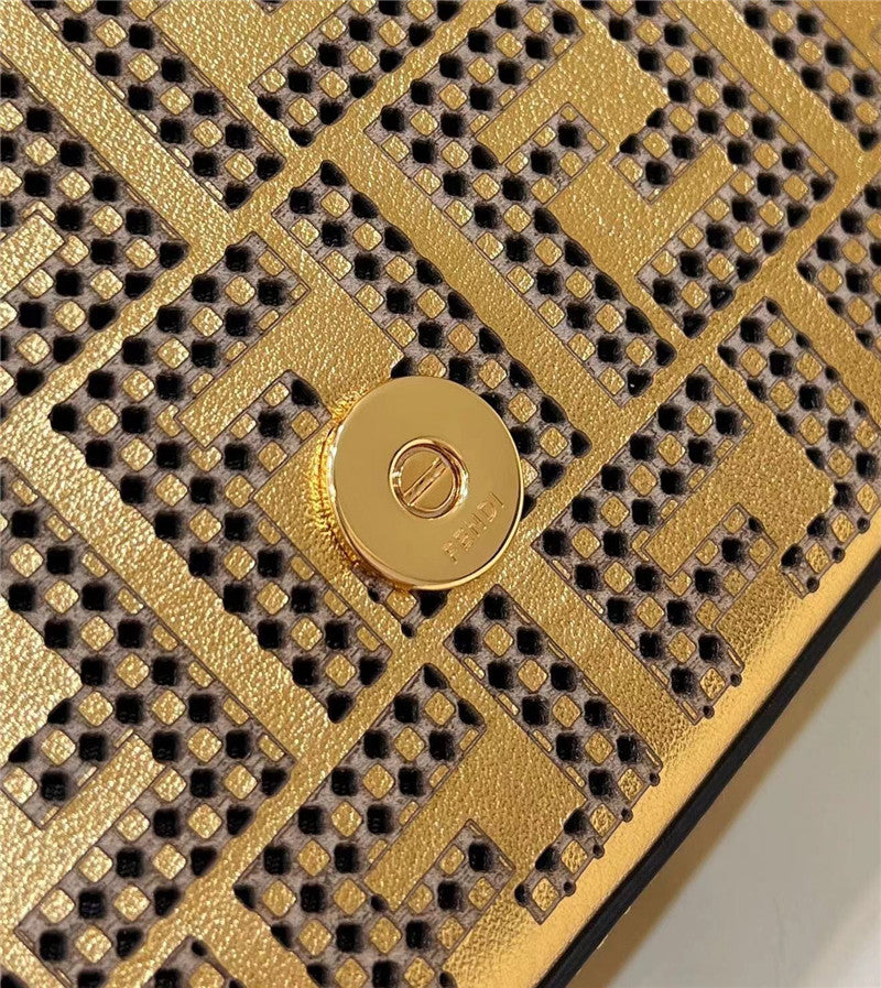 Fendi x Versace Inspired Metallic Brooch Baguette Bag