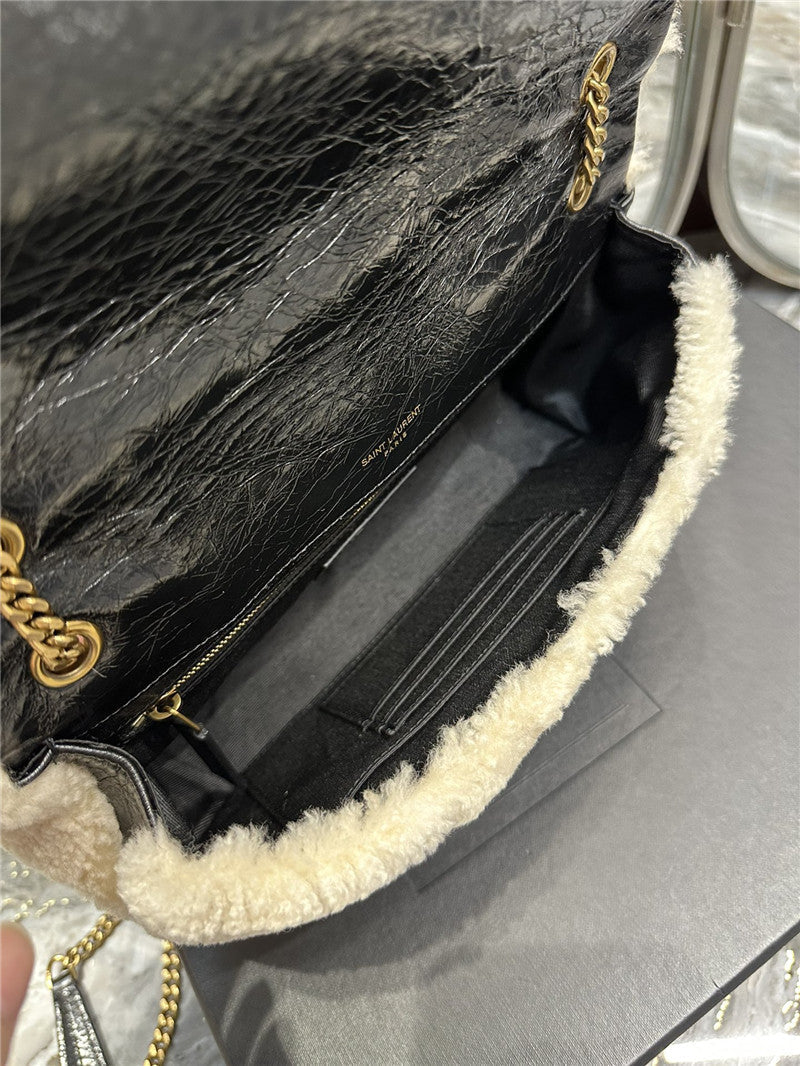 YSL Inspired Jamie Medium Suede and Shearling Shoulder Bag
