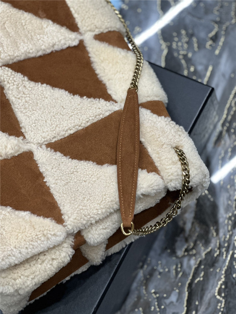 YSL Inspired Jamie 4.0 Suede and Shearling Patchwork Bag