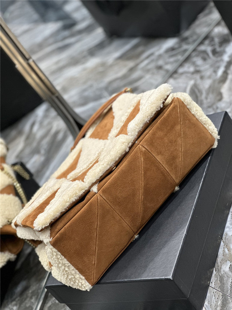 YSL Inspired Jamie 4.0 Suede and Shearling Patchwork Bag