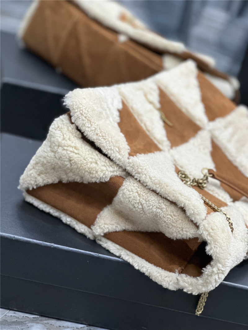YSL Inspired Jamie 4.0 Suede and Shearling Patchwork Bag