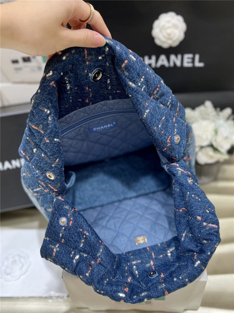 Chanel Inspired 22 Denim Bag in Blue