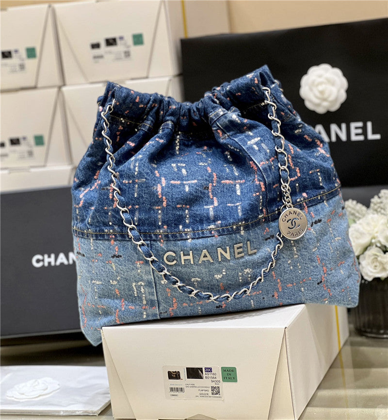 Chanel Inspired 22 Denim Bag in Blue