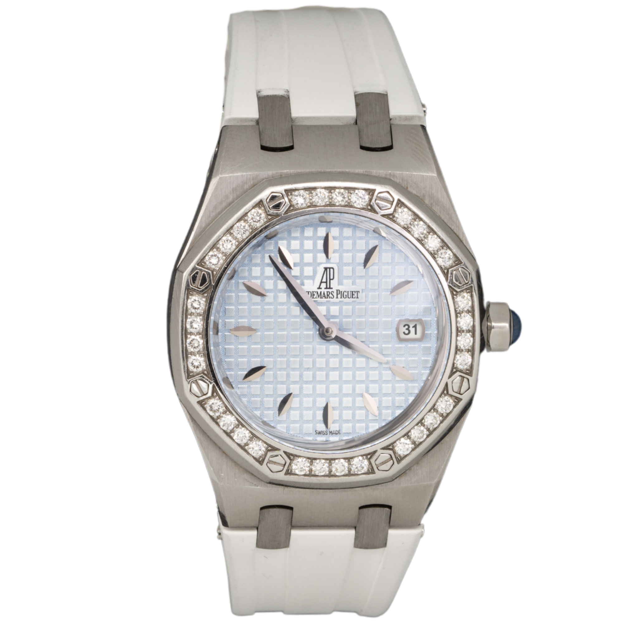 Audemars Piguet Ref. 67601ST.ZZ.D032CR.01 33MM Stainless Steel Ice Blue Dial on White Rubber