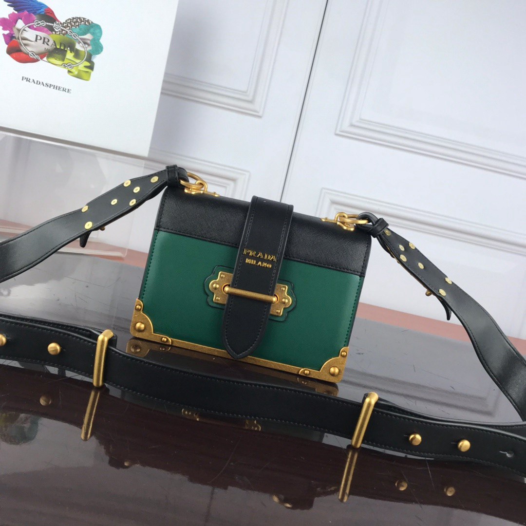 Prada Inspired Saffiano Leather Cahier Flap Shoulder Bag
