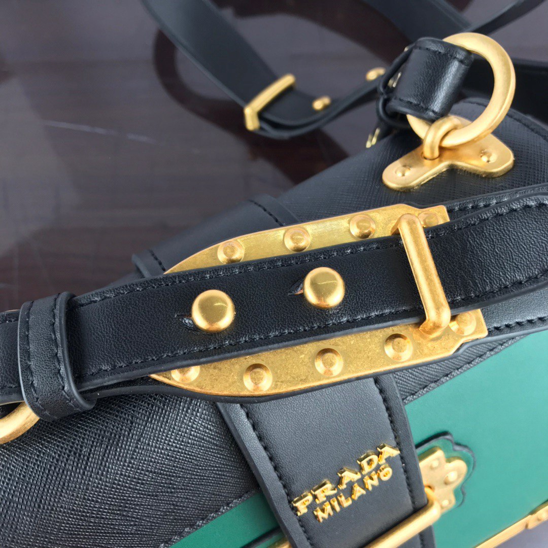 Prada Inspired Saffiano Leather Cahier Flap Shoulder Bag