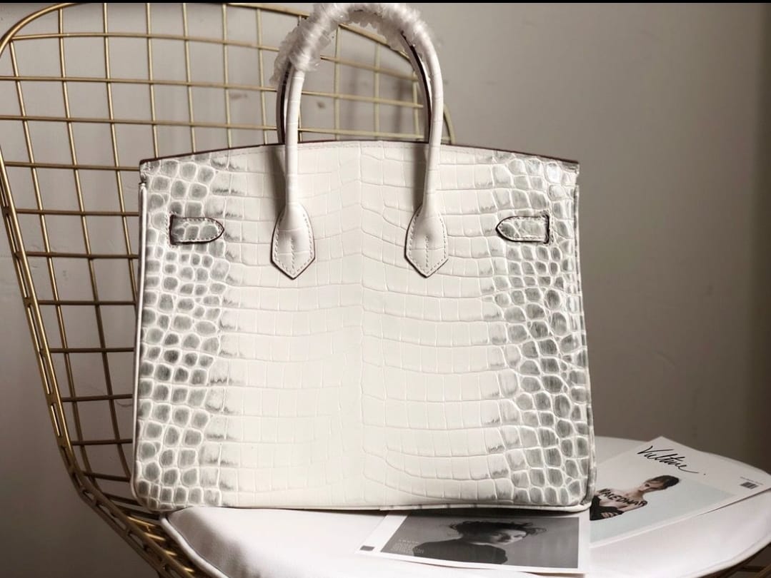 Hermes Inspired Birkin Matte Crocodile Himalaya Golden Hardware
