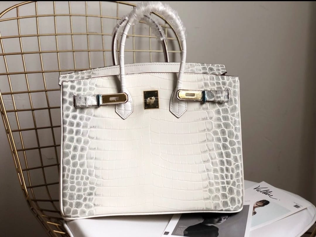 Hermes Inspired Birkin Matte Crocodile Himalaya Golden Hardware