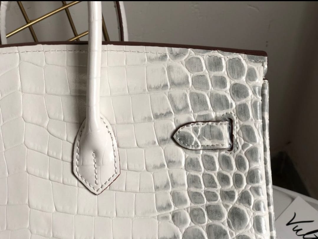 Hermes Inspired Birkin Matte Crocodile Himalaya Golden Hardware