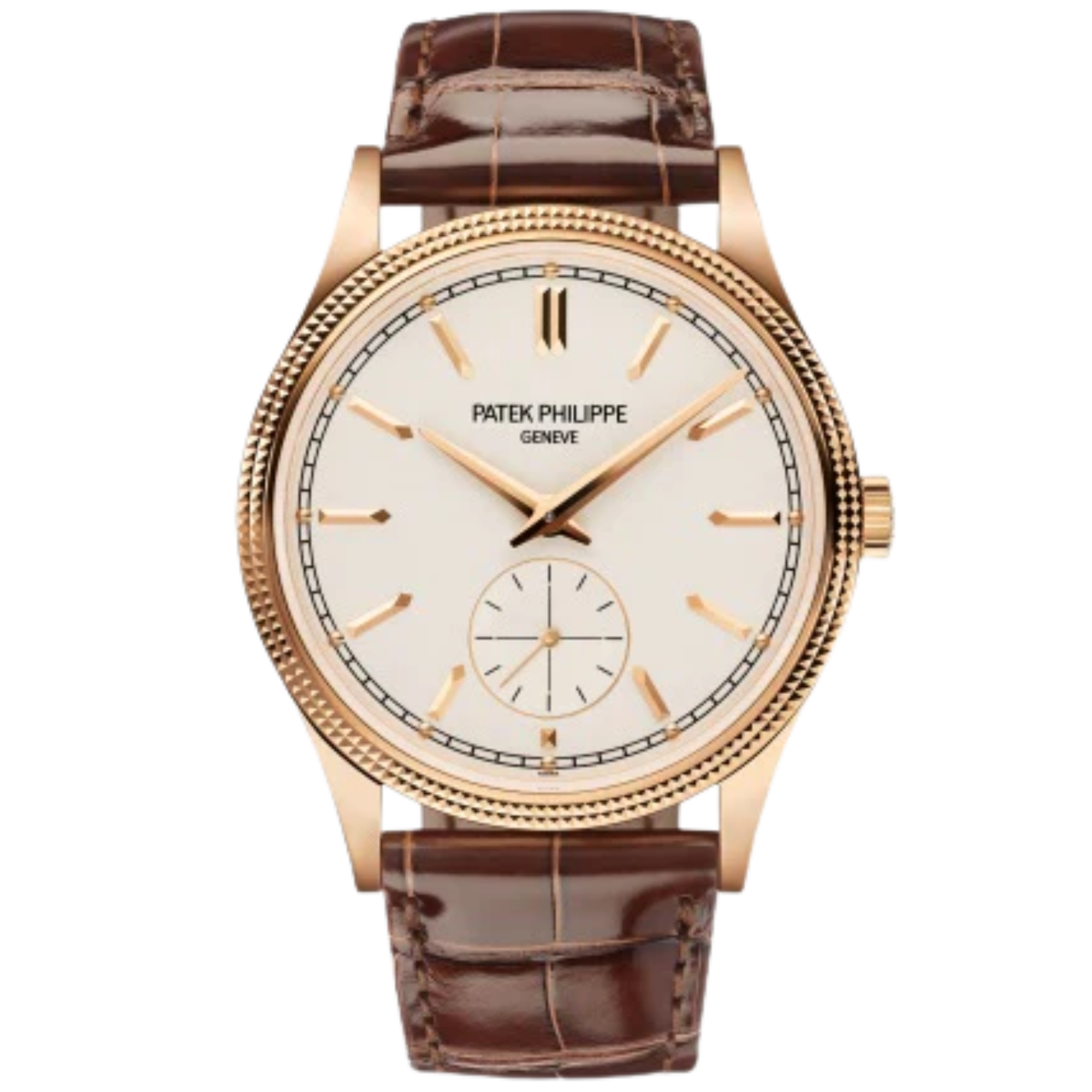 6119R Calatrava 39mm Shiny Chocolate Brown Alligator Leather Strap Silvery Grained Dial Rose Gold Bezel