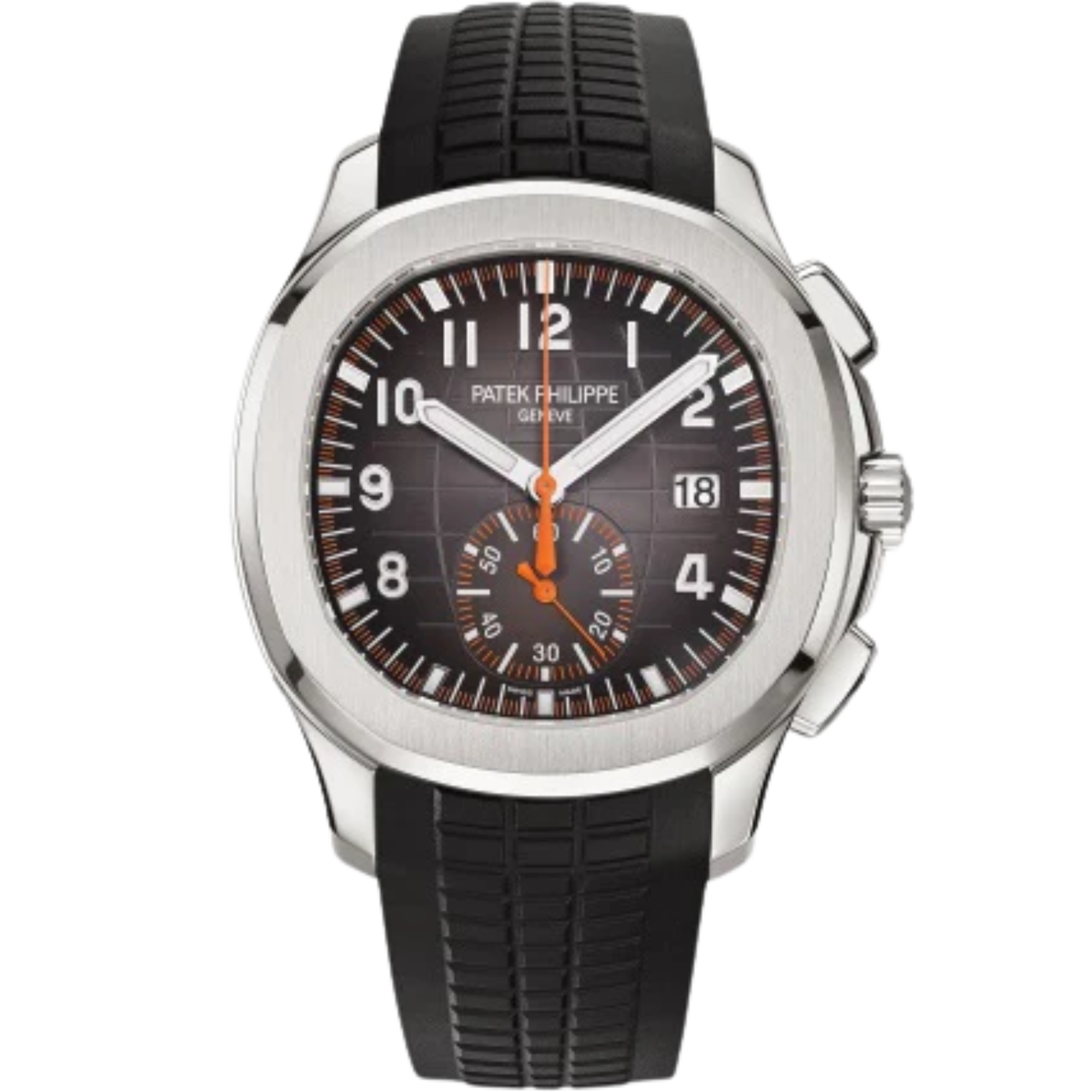 Patek Philippe Aquanaut Ref. 5968A-001 42.2mm Black/Orange Strap Embossed Black Dial Steel Bezel