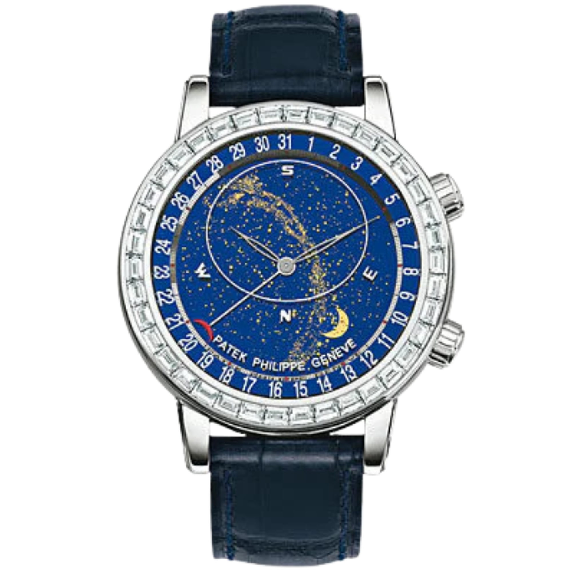 Patek Philippe Ref. 6104G-001 White Gold Celestial Calendar Factory Baguette Bezel