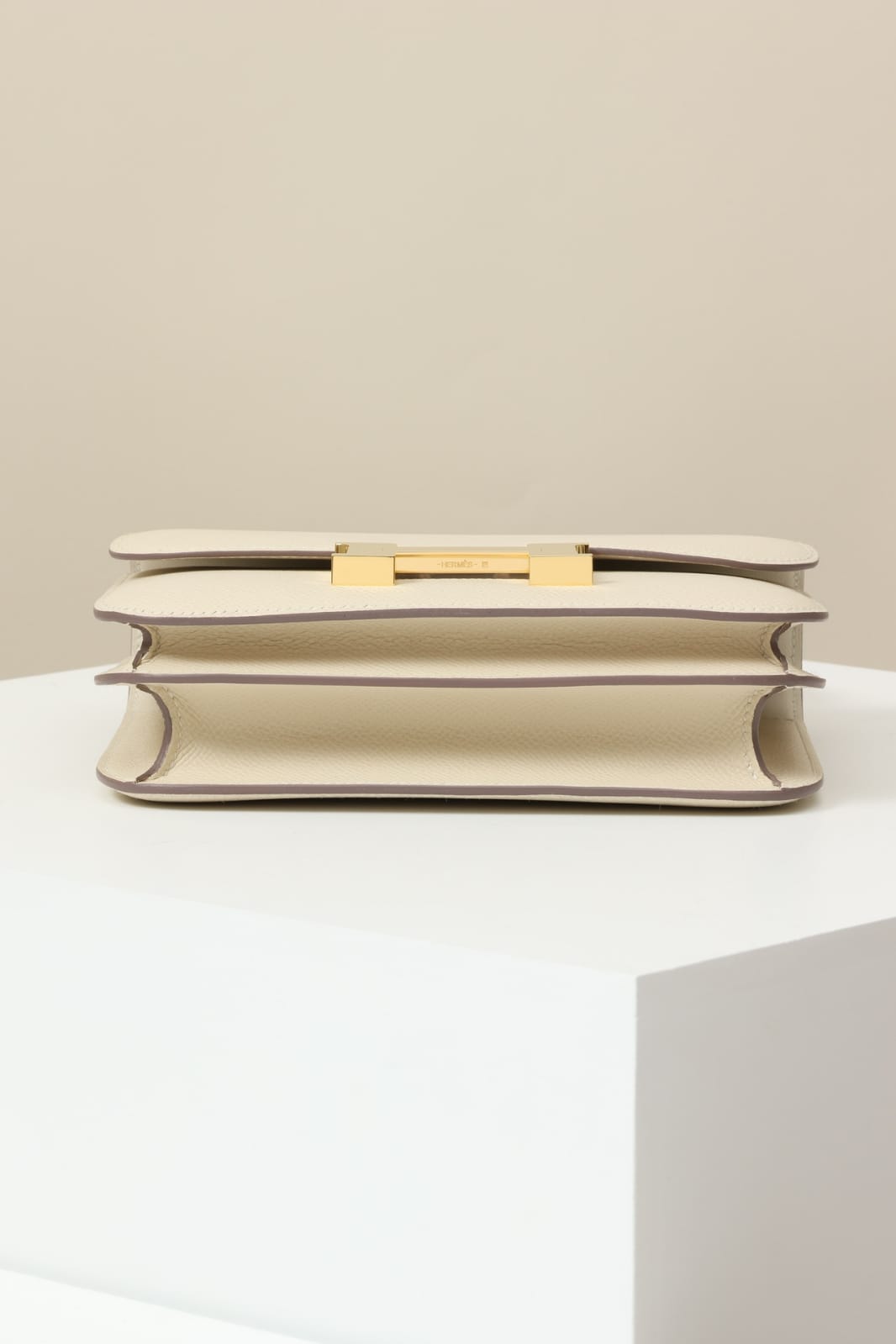 HERMES Inspired Constance 24 shoulder bag in Craie Epsom leather with Rose Gold hardware