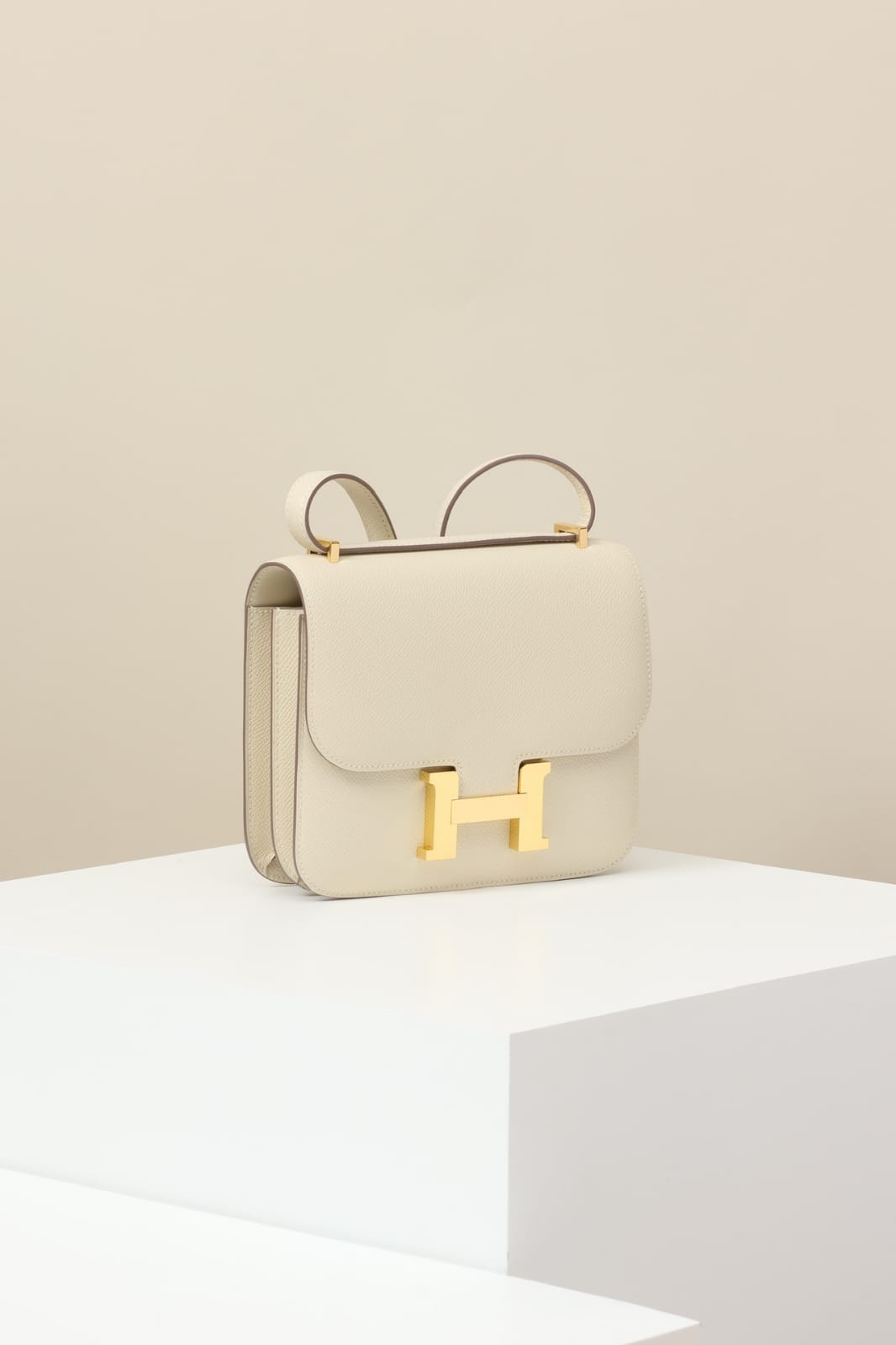 HERMES Inspired Constance 24 shoulder bag in Craie Epsom leather with Rose Gold hardware