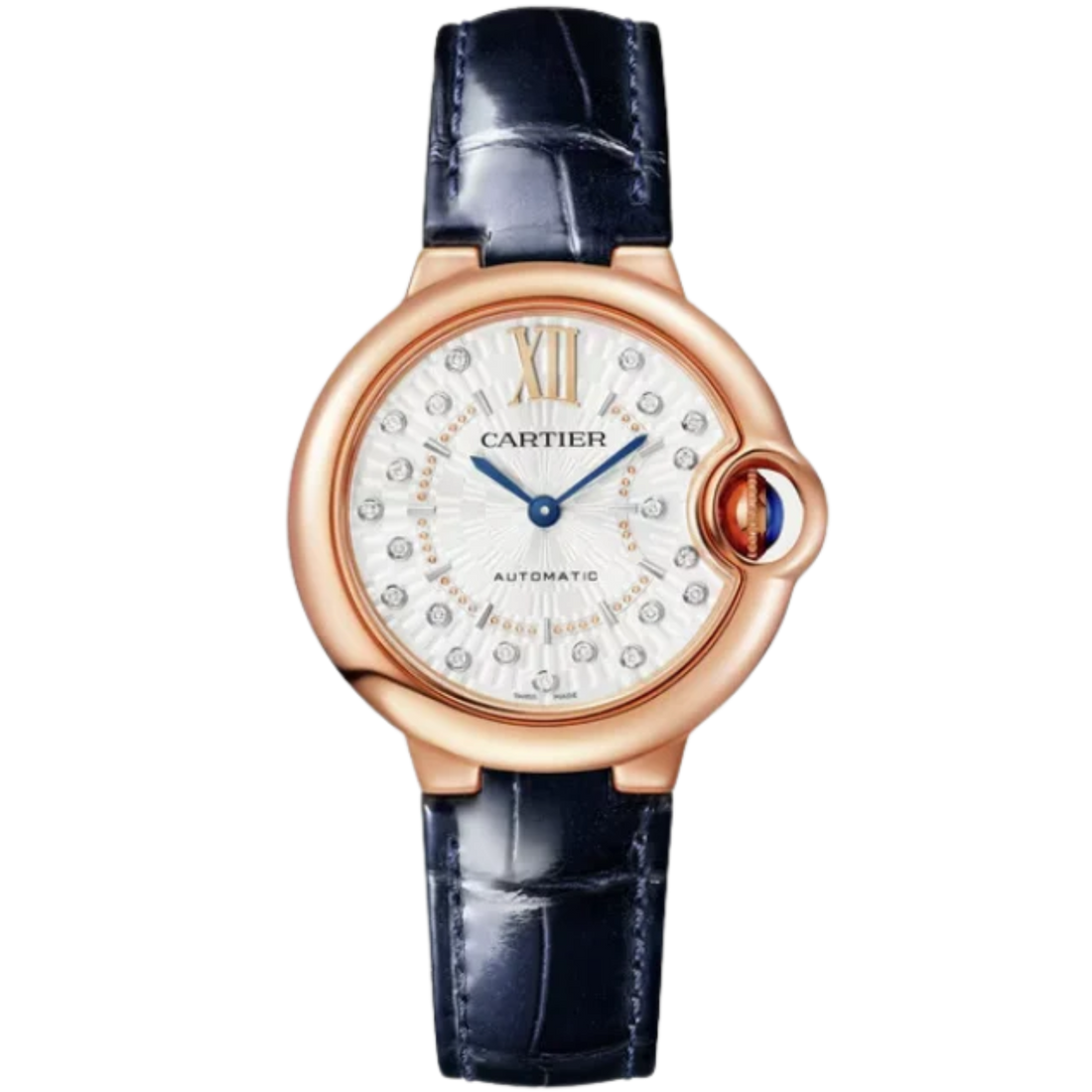 BALLON BLEU DE CARTIER 33 MM ROSE GOLD WITH SILVER MATT STAMPED SUNRAY DIAL
