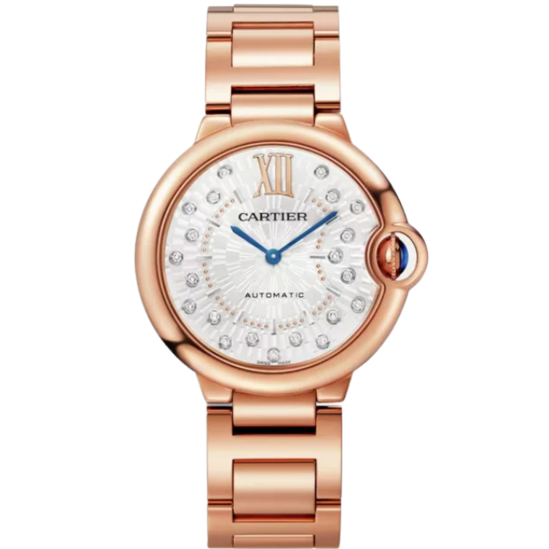 BALLON BLEU DE CARTIER 36 MM ROSED GOLD WITH MATT SILVER STAMPED SUNRAY DIAL