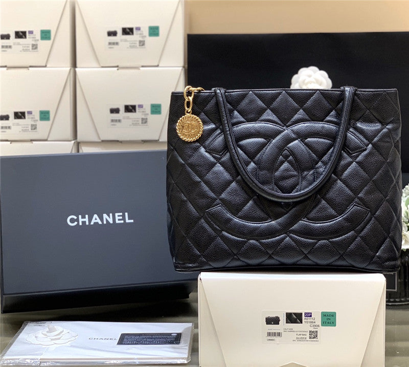 CHANEL Inspired Medallion Tote Caviar Skin Bag