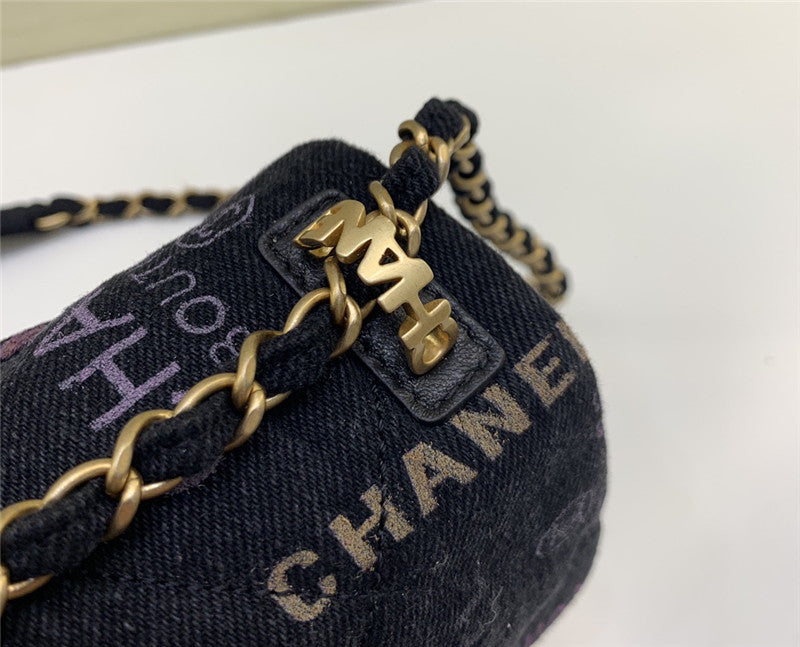 Chanel Inspired 22P Denim Script Flap Bag