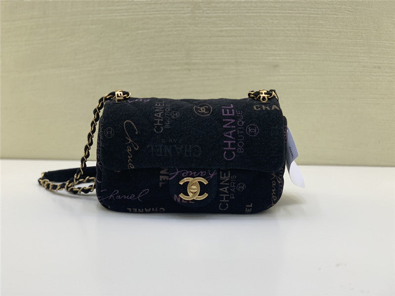 Chanel Inspired 22P Denim Script Flap Bag