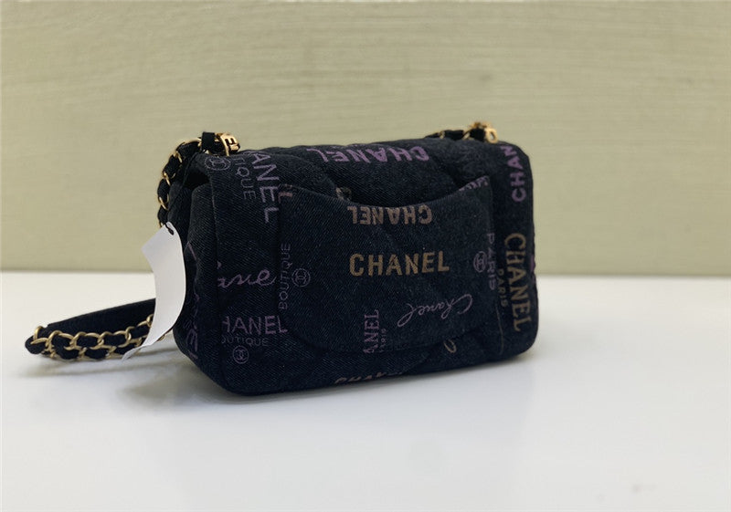 Chanel Inspired 22P Denim Script Flap Bag
