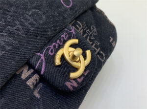 Chanel Inspired 22P Denim Script Flap Bag