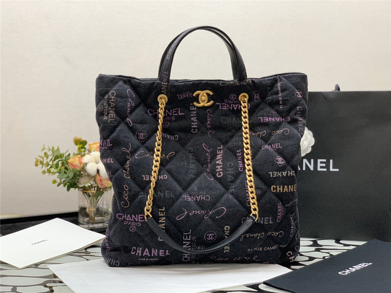 Chanel Inspired Denim Mood Shopping Tote Bag