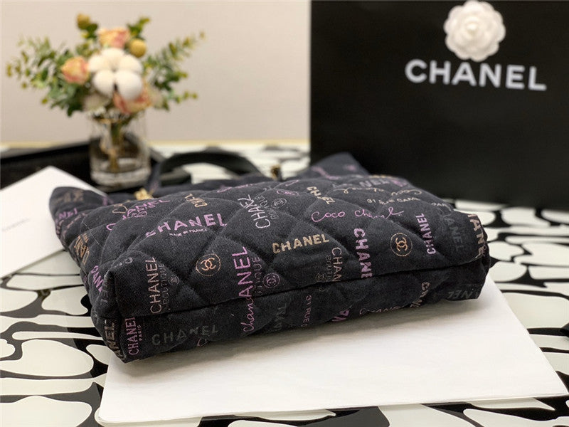 Chanel Inspired Denim Mood Shopping Tote Bag
