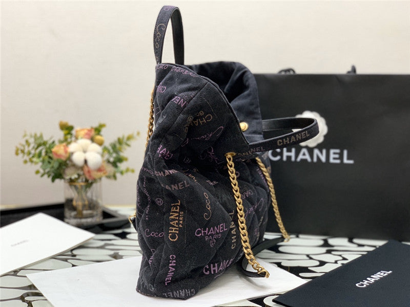 Chanel Inspired Denim Mood Shopping Tote Bag