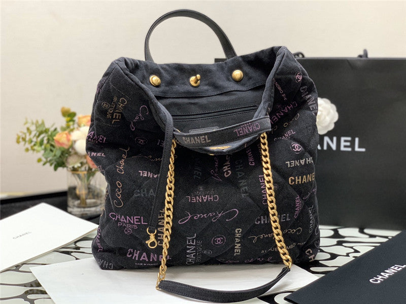 Chanel Inspired Denim Mood Shopping Tote Bag