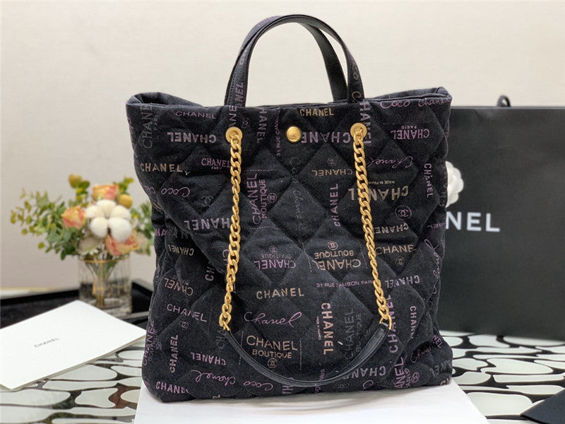 Chanel Inspired Denim Mood Shopping Tote Bag