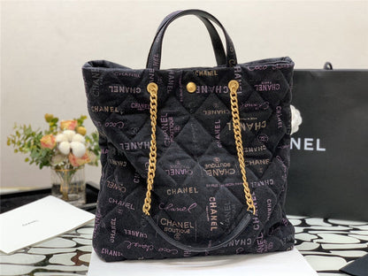 Chanel Inspired Denim Mood Shopping Tote Bag