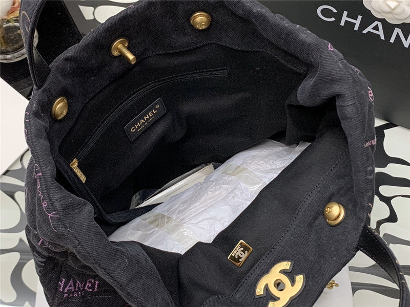Chanel Inspired Denim Mood Shopping Tote Bag