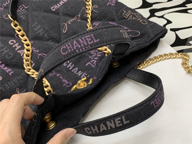 Chanel Inspired Denim Mood Shopping Tote Bag
