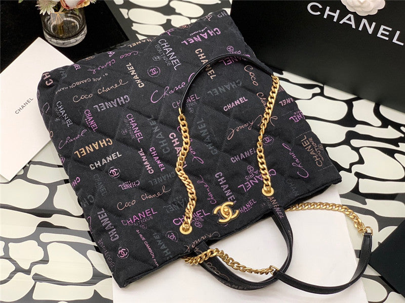 Chanel Inspired Denim Mood Shopping Tote Bag