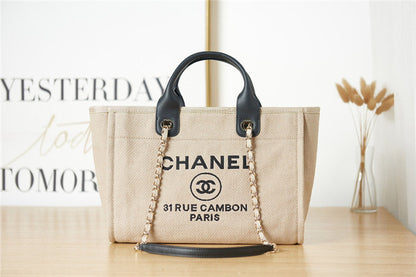 CHANEL Inspired Mixed Fibers Deauville Tote Beige