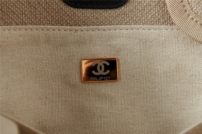 CHANEL Inspired Mixed Fibers Deauville Tote Beige