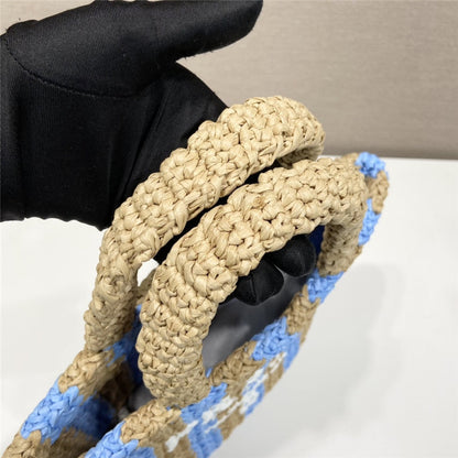 Prada Inspired Logo Tote Raffia Small Bag