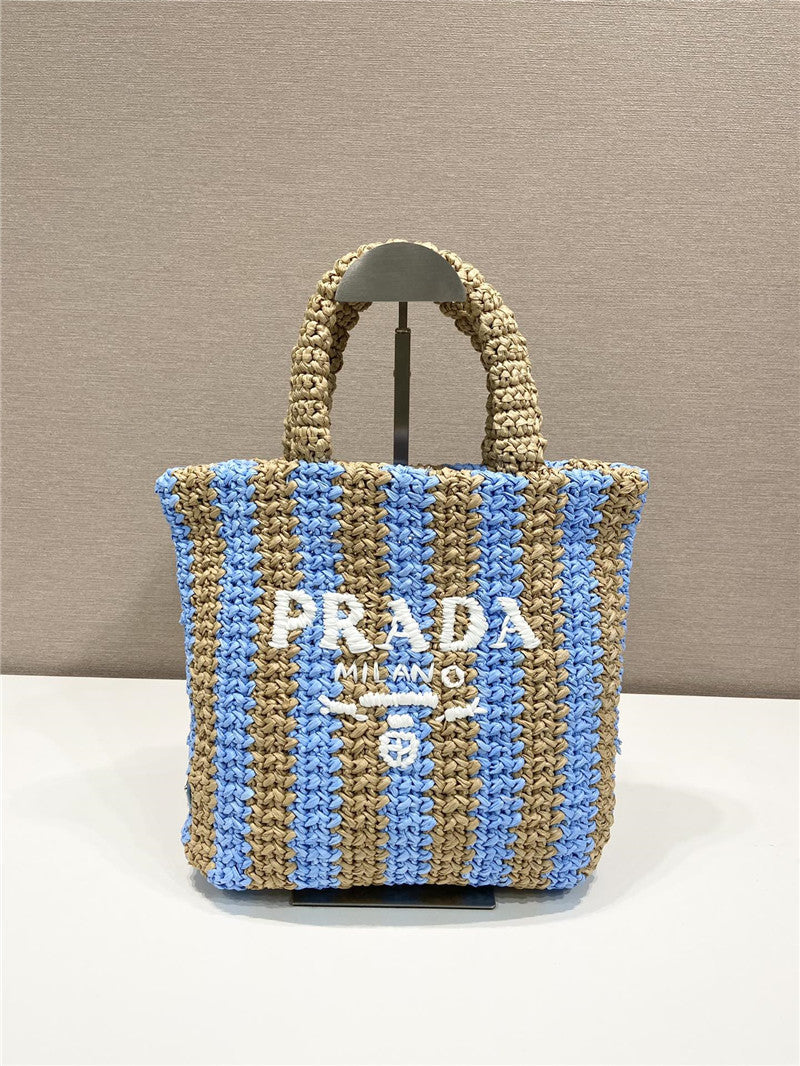 Prada Inspired Logo Tote Raffia Small Bag