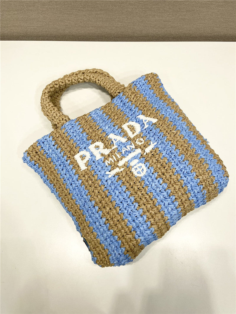 Prada Inspired Logo Tote Raffia Small Bag