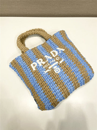 Prada Inspired Logo Tote Raffia Small Bag