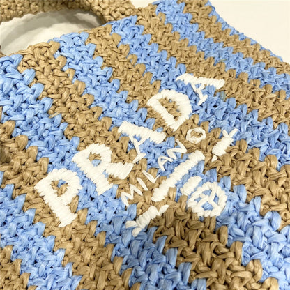 Prada Inspired Logo Tote Raffia Small Bag